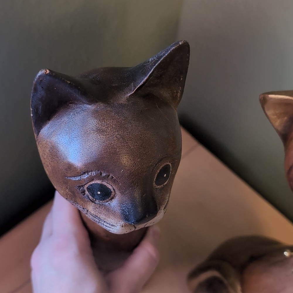 Pair Of Two MCM Wooden Siamese Cat Figurines - Picture 6 of 12